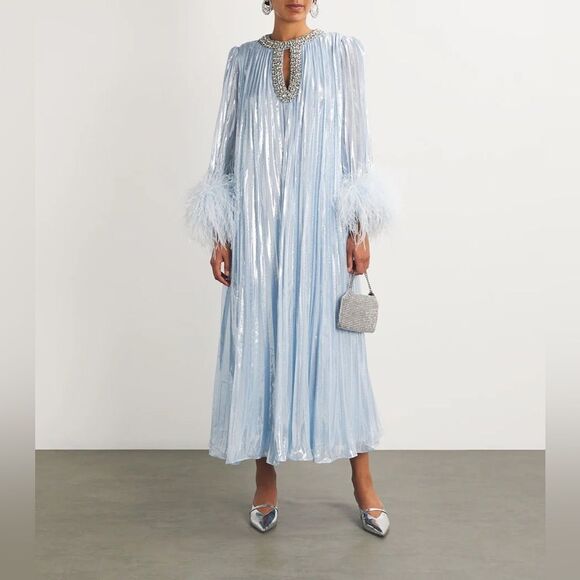 ISO SELF PORTRAIT Silk-Blend Pleated Midi Dress in Blue - US XS or UK 6 or 8 - Picture 1 of 4